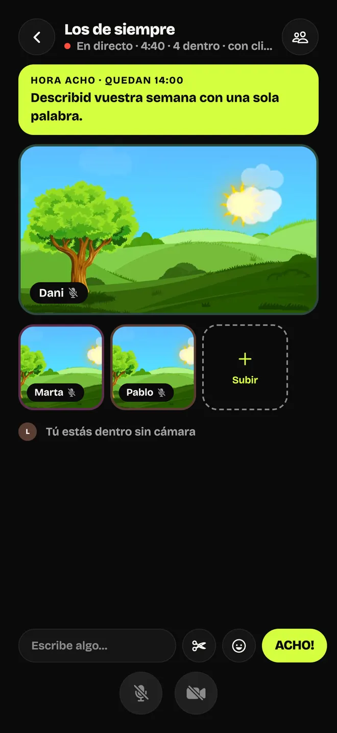 Una sala en directo de Acho!, con la ganga en cámara